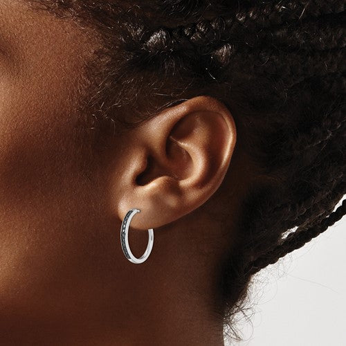 Sterling Silver Black Diamond 20mm Hoop Earrings- Sparkle & Jade-SparkleAndJade.com QE10925