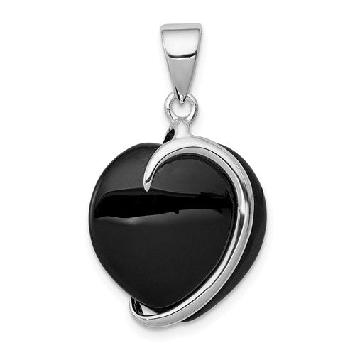 Sterling Silver Black Onyx Heart Pendant- Sparkle & Jade-SparkleAndJade.com QP193