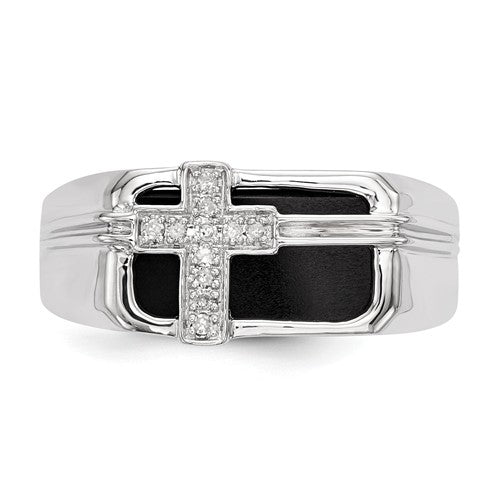 Sterling Silver Black Onyx and Diamond Cross Men's Ring- Sparkle & Jade-SparkleAndJade.com 