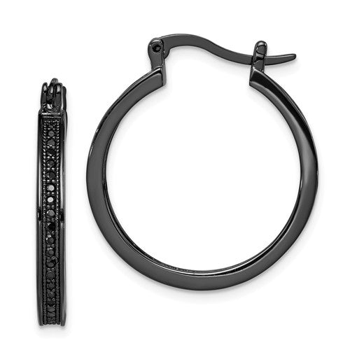 Sterling Silver Black Rhodium Plated Black CZ Hoop Earrings- Sparkle & Jade-SparkleAndJade.com QE9264