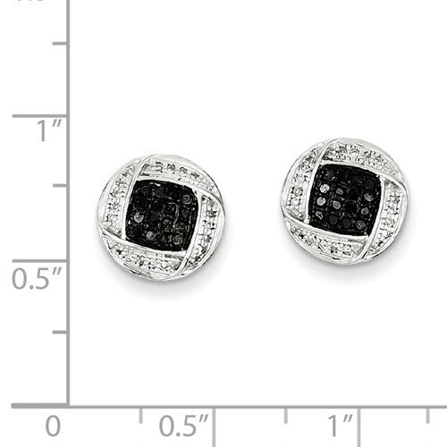 Sterling Silver Black & White Diamond Halo Stud Earrings- Sparkle & Jade-SparkleAndJade.com QE7867