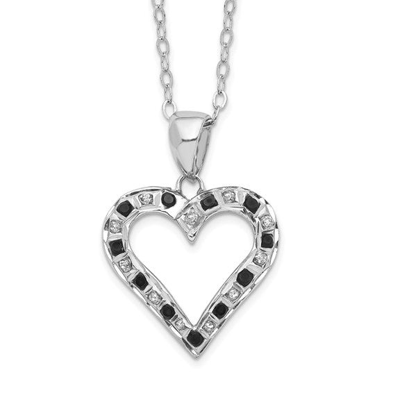 Sterling Silver Black & White Diamond Heart Necklace- Sparkle & Jade-SparkleAndJade.com QDF114