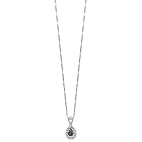 Sterling Silver Black & White Diamond Teardrop Pendant Necklace- Sparkle & Jade-SparkleAndJade.com QP3777