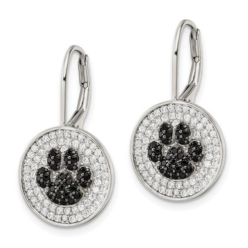 Sterling Silver Black and White CZ Paw Leverback Earrings- Sparkle & Jade-SparkleAndJade.com QE16501