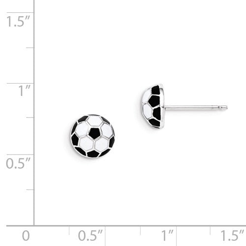 Sterling Silver Black and White Enameled 8mm Soccer Ball Post Earrings- Sparkle & Jade-SparkleAndJade.com QGK149