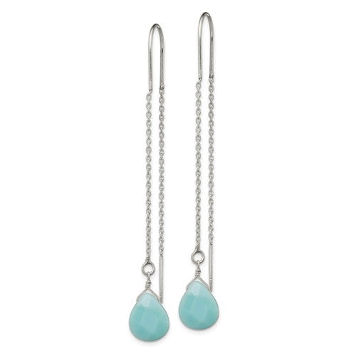Sterling Silver Blue Agate Threader Earrings- Sparkle & Jade-SparkleAndJade.com QE2543
