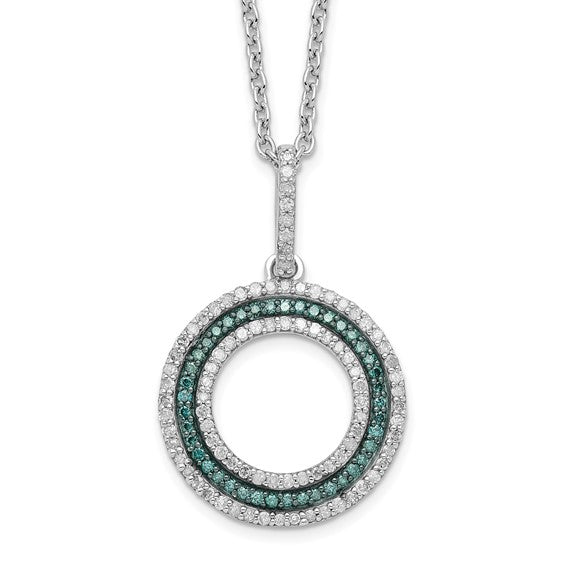 Sterling Silver Blue And White Diamond Circle Pendant Necklace- Sparkle & Jade-SparkleAndJade.com QP3667