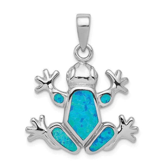 Sterling Silver Blue Inlay Created Opal Frog Pendant- Sparkle & Jade-SparkleAndJade.com QC7688