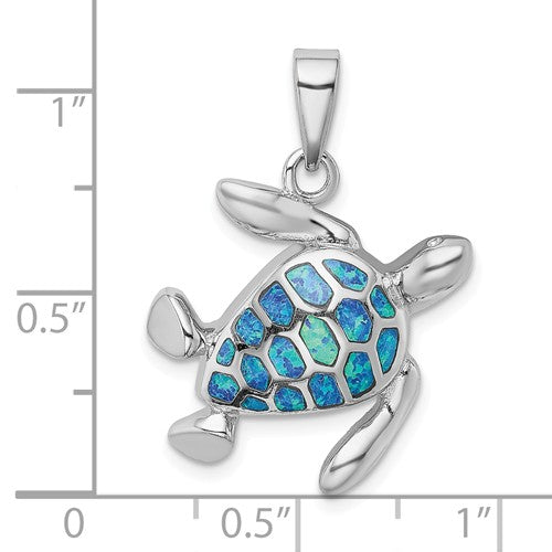 Sterling Silver Blue Inlay Created Opal Turtle Pendant- Sparkle & Jade-SparkleAndJade.com QP4873