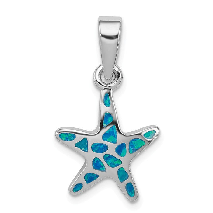 Sterling Silver Blue Opal Inlay Starfish Pendant- Sparkle & Jade-SparkleAndJade.com QP4294