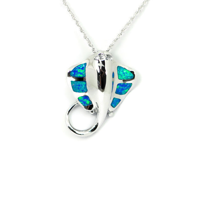 Sterling Silver Blue Opal Manta Stingray Alamea Hawaii Pendant- Sparkle & Jade-SparkleAndJade.com SOP1079