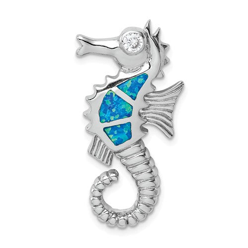 Sterling Silver Blue Opal Seahorse Slide Pendant- Sparkle & Jade-SparkleAndJade.com QP5373