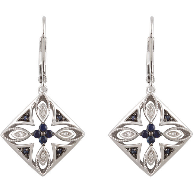 Sterling Silver Blue Sapphire & .04 CTW Diamond Lever Back Earrings- Sparkle & Jade-SparkleAndJade.com 650718:60000:P