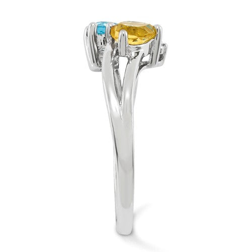 Sterling Silver Blue Topaz & Citrine Diamond Double Heart Ring- Sparkle & Jade-SparkleAndJade.com 