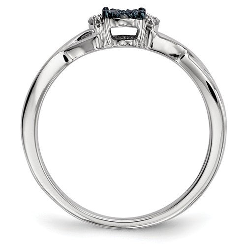 Sterling Silver Blue & White Diamond Oval Ring- Sparkle & Jade-SparkleAndJade.com 
