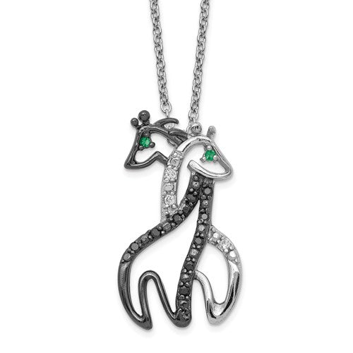 Sterling Silver CZ Black & White Giraffes Necklace- Sparkle & Jade-SparkleAndJade.com QCM866-18