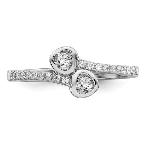 Sterling Silver CZ Brilliant Embers Double Hearts Two-Stone Ring- Sparkle & Jade-SparkleAndJade.com 