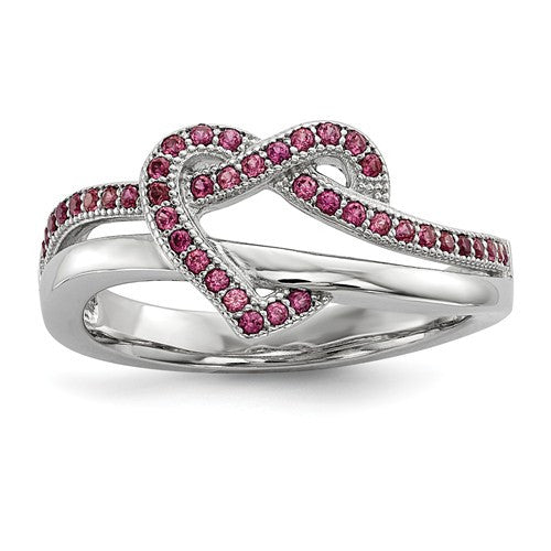 Sterling Silver & CZ Brilliant Embers Pink Heart Knot Ring- Sparkle & Jade-SparkleAndJade.com QMP337-6