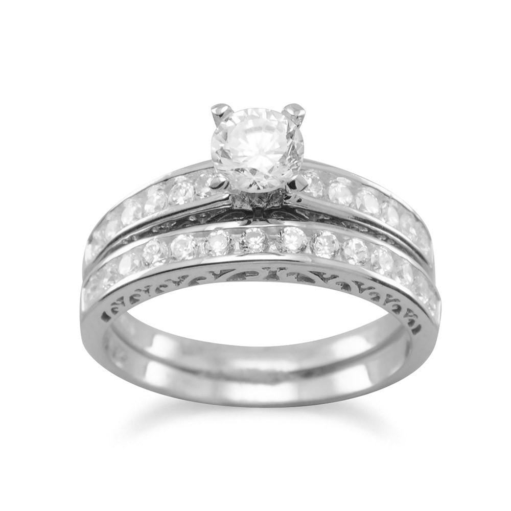 Sterling Silver CZ Engagement Ring and Wedding Band Set no- Sparkle & Jade-SparkleAndJade.com 