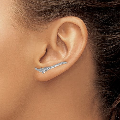 Sterling Silver CZ Long Star Ear Climber Earrings- Sparkle & Jade-SparkleAndJade.com QE13387