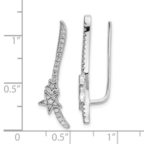 Sterling Silver CZ Long Star Ear Climber Earrings- Sparkle & Jade-SparkleAndJade.com QE13387