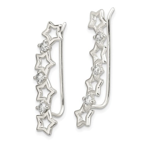 Sterling Silver CZ Multiple Star Ear Climber Earrings- Sparkle & Jade-SparkleAndJade.com QE13460