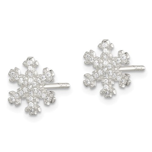 Sterling Silver CZ Snowflake Post Stud Earrings- Sparkle & Jade-SparkleAndJade.com QE14653