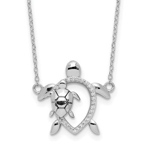 Sterling Silver CZ Turtle with Baby Pendant Necklace- Sparkle & Jade-SparkleAndJade.com QG6174-16