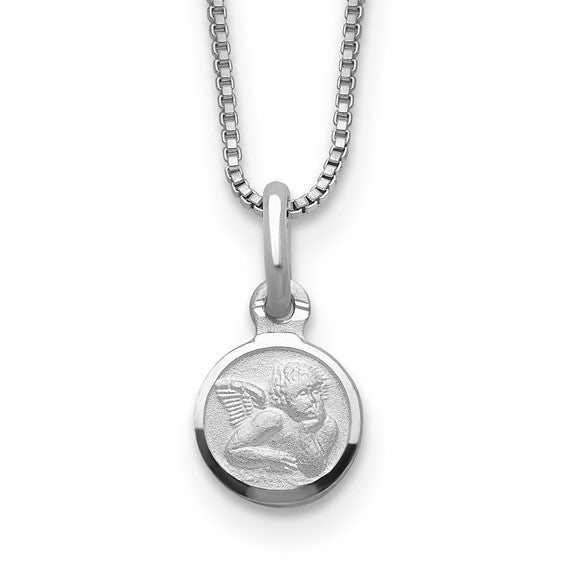 Sterling Silver Children's Angel Disc Necklace With Pink Gift Pouch- Sparkle & Jade-SparkleAndJade.com GM18043