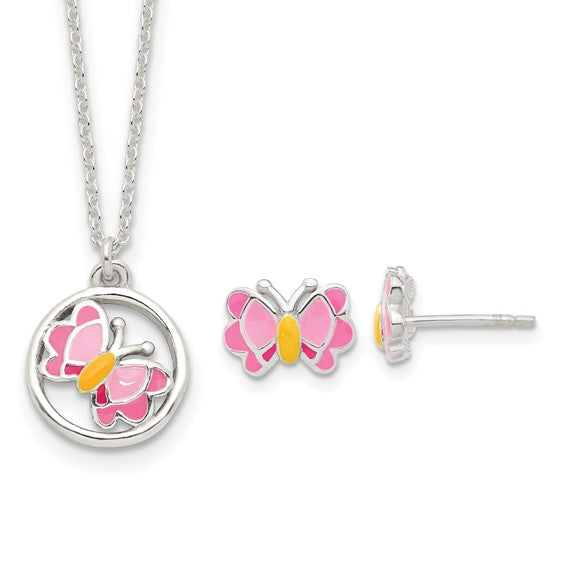 Sterling Silver Children's Butterfly Earrings & Necklace Set- Sparkle & Jade-SparkleAndJade.com QH5353SET