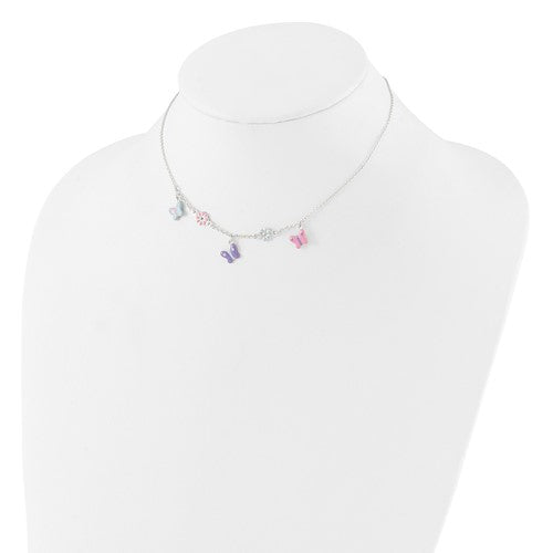 Sterling Silver Children's Enameled Floral & Butterfly Necklace- Sparkle & Jade-SparkleAndJade.com QG4660-14