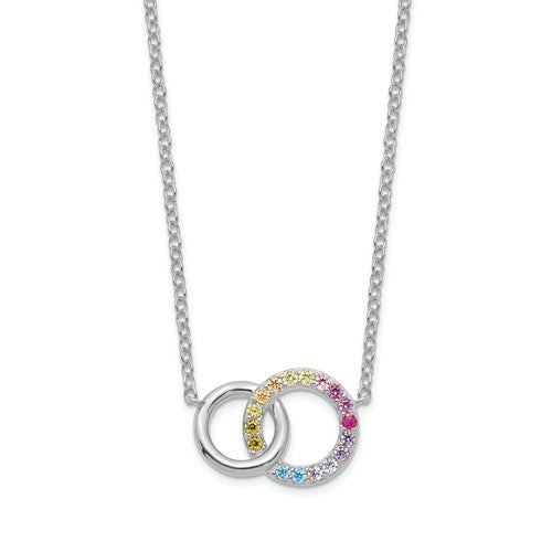 Sterling Silver Colorful Rainbow CZ Intertwined Circle Necklace- Sparkle & Jade-SparkleAndJade.com QG5664-16