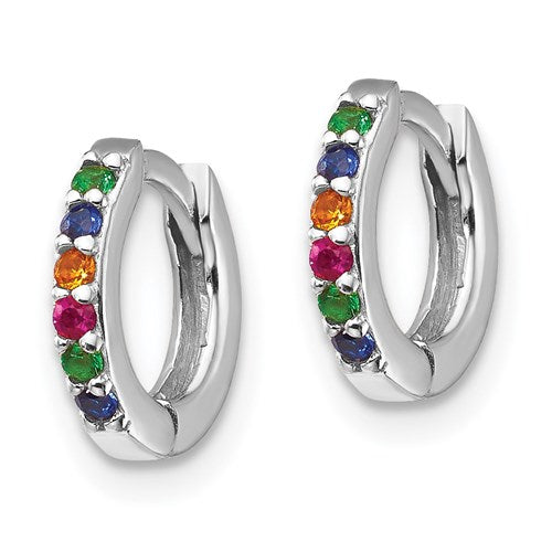 Sterling Silver Colorful Rainbow CZ Small 10mm Hoop Earrings- Sparkle & Jade-SparkleAndJade.com QE14454