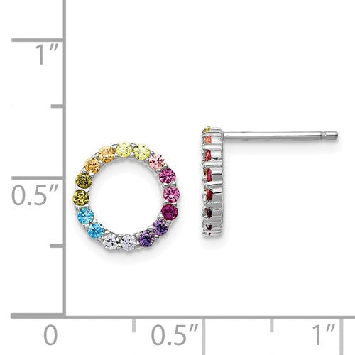 Sterling Silver Colorful Rainbow Circle Post Earrings- Sparkle & Jade-SparkleAndJade.com QE14459