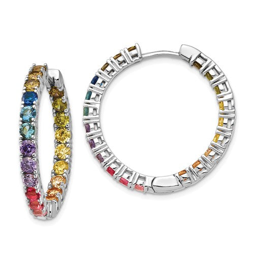 Sterling Silver Colorful Rainbow In and Out Hoop Earrings- Sparkle & Jade-SparkleAndJade.com QE14455