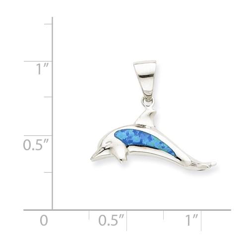 Sterling Silver Created Blue Opal Inlay Dolphin 21mm Pendant- Sparkle & Jade-SparkleAndJade.com QP1897