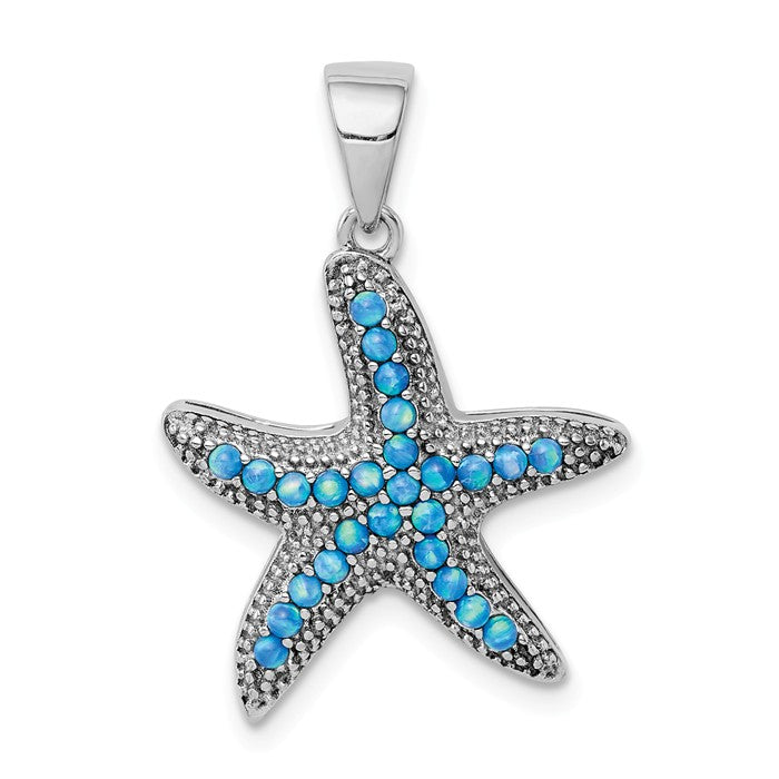 Sterling Silver Created Blue Opal Textured Star Fish Pendant- Sparkle & Jade-SparkleAndJade.com QP5138