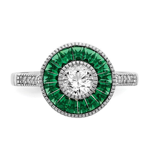 Sterling Silver Created Green Spinel And CZ Halo Ring- Sparkle & Jade-SparkleAndJade.com 
