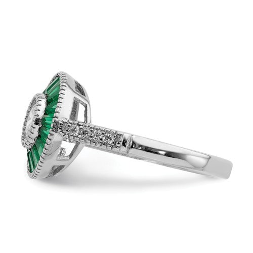 Sterling Silver Created Green Spinel And CZ Halo Ring- Sparkle & Jade-SparkleAndJade.com 