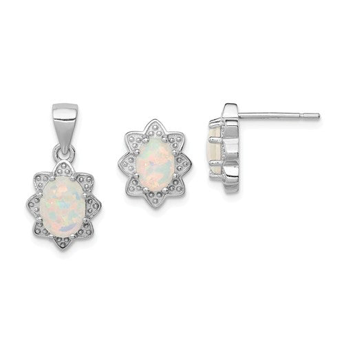 Sterling Silver Created Opal Pendant & Earring Set- Sparkle & Jade-SparkleAndJade.com QST203