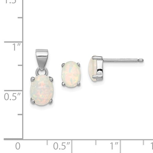 Sterling Silver Created Oval Opal Pendant & Earrings Set- Sparkle & Jade-SparkleAndJade.com QST204