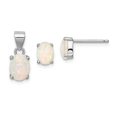 Sterling Silver Created Oval Opal Pendant & Earrings Set- Sparkle & Jade-SparkleAndJade.com QST204
