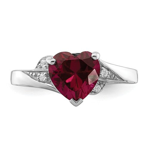Sterling Silver Created Ruby Heart & CZ Ring- Sparkle & Jade-SparkleAndJade.com 