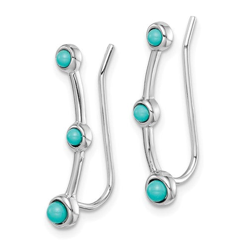 Sterling Silver Created Turquoise Ear Climber Earrings- Sparkle & Jade-SparkleAndJade.com QE15322