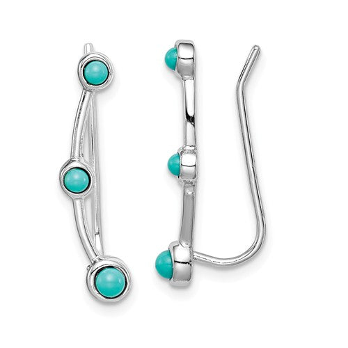 Sterling Silver Created Turquoise Ear Climber Earrings- Sparkle & Jade-SparkleAndJade.com QE15322
