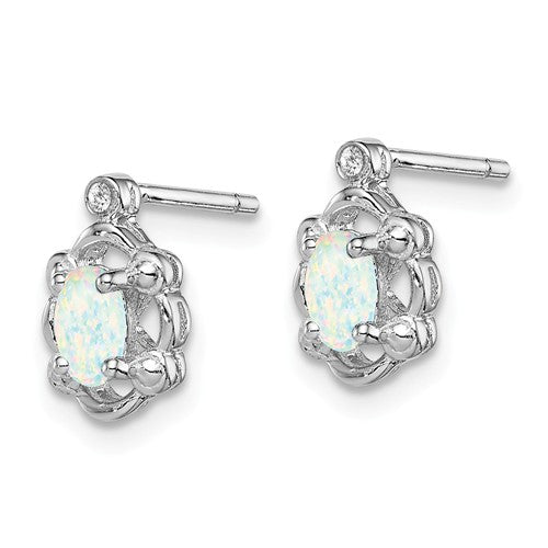Sterling Silver Created White Opal & Diamond Accent Earrings- Sparkle & Jade-SparkleAndJade.com QBE21OCT