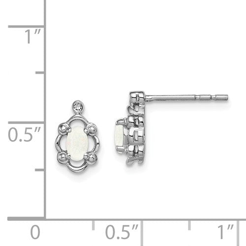 Sterling Silver Created White Opal & Diamond Accent Earrings- Sparkle & Jade-SparkleAndJade.com QBE21OCT