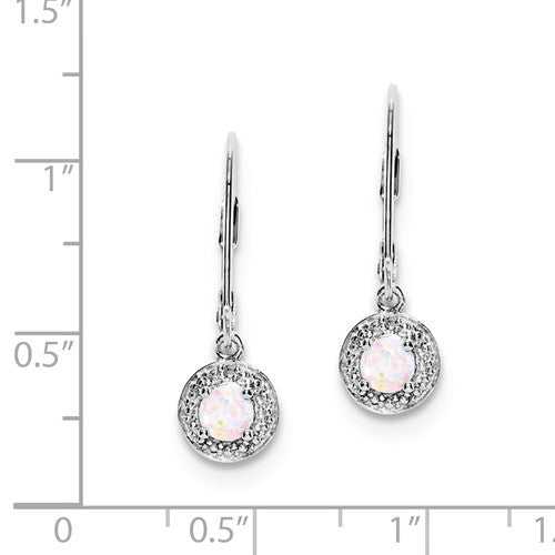Sterling Silver Created White Opal and Diamond Halo-Style Leverback Earrings- Sparkle & Jade-SparkleAndJade.com QBE11OCT