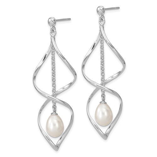 Sterling Silver Cultured Pearl Post Dangle Twist Earrings- Sparkle & Jade-SparkleAndJade.com QE13852