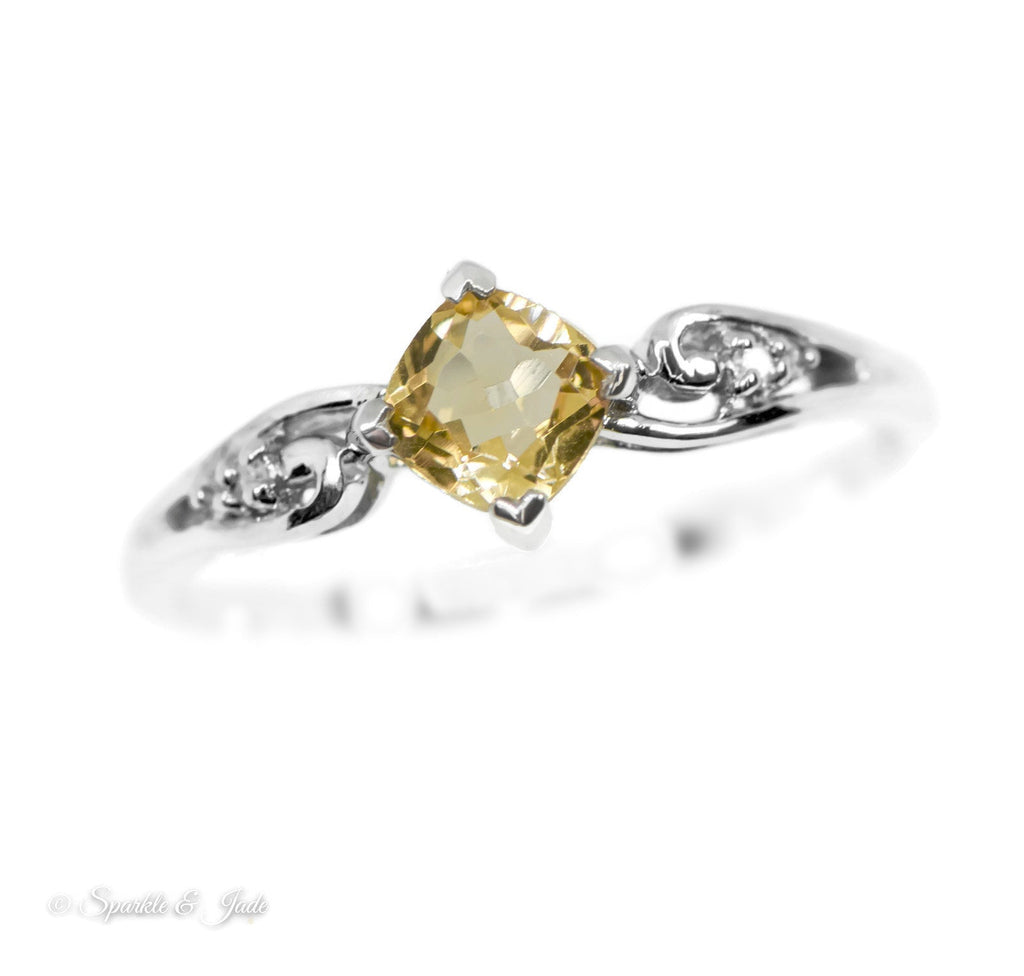 Sterling Silver Cushion Cut Gemstone and Diamond Rings- Sparkle & Jade-SparkleAndJade.com 
